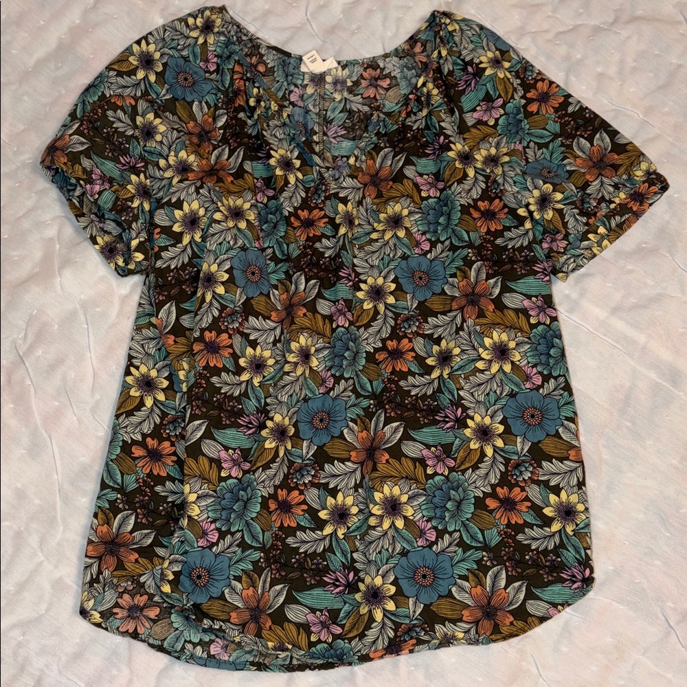 a.n.a 100% Cotton Colorful Floral V-Neck Blouse Women’s Large